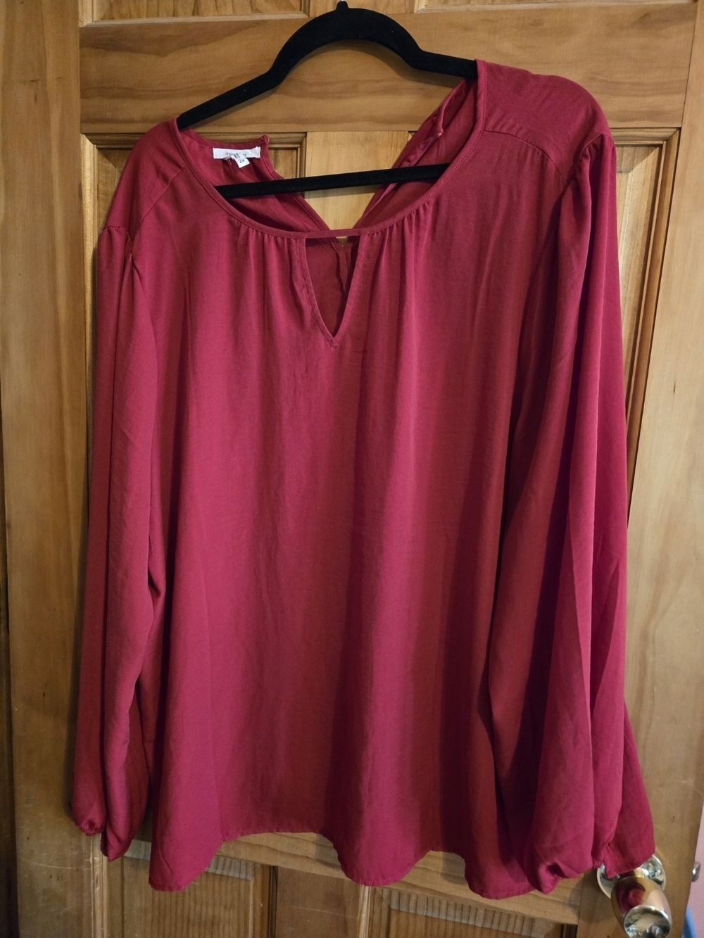Women’s Long Sleeve Split-Neck Blouse in Deep Pink